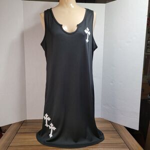 Romwe Sleeveless Dress Ribbed Black w/ Crosses - Size 1XL NWT